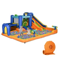 Outsunny Château Gonflable pour Enfants avec Toboggan Piscine Mur d'Escalade Gonfleur et Sac de Transport 430x420x200cm Multicolore(m-6)