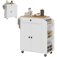 HOMCOM Carrello da Cucina con Cassetto, Armadio, Scaffale per Spezie, Portasciugamani, 82 x 38 x 86.5 cm, Bianco e Quercia(m-1)