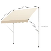 Outsunny luifel knikarm klemluifel zonwering zwengel balkon aluminium 3 x 1,5 m crème(m-3)