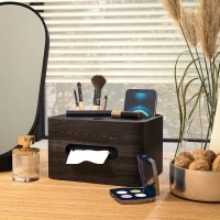 HOMCOM Schreibtisch Organizer Aufbewahrung Büro multifunktional mit 2 Fächern Holz Taschentuchbox braun(m-5)