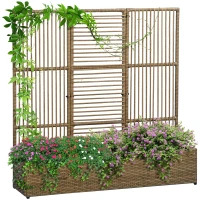 Outsunny Soporte para plantas con enrejado recipiente rectangular inferior de resina trenzada y acero 103x29x103 cm(m-6)
