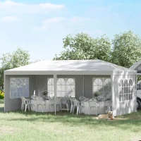 Outsunny Gazebo de Jardin pour Événements avec 4 Parois Amovibles avec Fenêtres, 5,8x2,9x2,5m, Blanc(m-2)