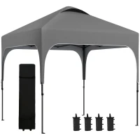 Outsunny Gazeb0 da Giardino Pop-up Pieghevole 2,5 x 2,5 m con Altezza Regolabile, Sacca per il Trasporto Inclusa, Tessuto Oxford Anti-UV50+, Struttura in Acciaio, Grigio Scuro(m-1)