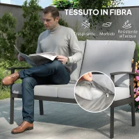 Outsunny Set da Giardino 4 Pezzi con 2 Poltroncine, Divano 2 Posti e Tavolino, in Alluminio e Fibra, Grigio Carbone(m-6)