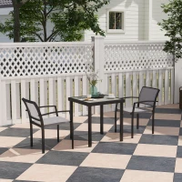 Outsunny Ensemble de 3 pièces pour repas en extérieur, table en imitation bois, 2 chaises, résistant aux intempéries, cadre en acier, mobilier de terrasse, Gris(m-2)