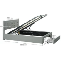 HOMCOM Double Size Ottoman Bed Frame 140W x 193.5D x 95Hcm with Front Drawer - Grey(m-3)