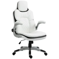Vinsetto Sedia da Ufficio Ergonomica con Braccioli Pieghevoli, Sedia da Scrivania Regolabile in Altezza con Funzione Basculante, Sedia Spessa Imbottita con Bracciolo Imbottito Regolabile, 69 x 67 x 113-121 cm, Bianco(m-5)