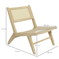 HOMCOM Sillón lounge relax silla respaldo asiento rejilla - asiento profundo - estructura madera caucho - natural(m-3)