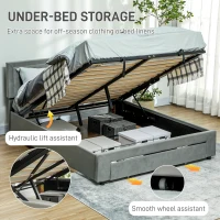 HOMCOM Double Size Ottoman Bed Frame 140W x 193.5D x 95Hcm with Front Drawer - Grey(m-4)