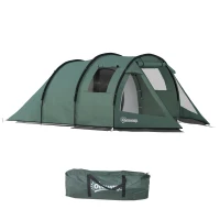 Outsunny Two Room Tunnel Tent Camping Tent for  3-4 Man with Windows, Covers, Carry Bag, for Fishing, Hiking, Sports, Green(m-10)