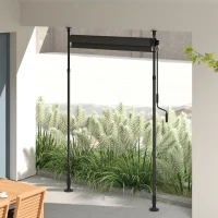 Outsunny Manueller ausziehbarer Standstore einstellbare Länge Kurbel Installation ohne Bohren Metall Alu. Polyester Dunkelgrau(m-4)