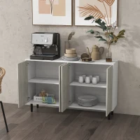 HOMCOM Buffet da cucina mobile da archiviazione 2 armadi con ripiani regolabili, 121 x 37 x 75 cm, bianco e effetto legno grigio(m-3)