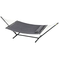 Outsunny Hamaca de Jardín Portátil con Cojín Integrado en Algodón Poliéster y Acero 368x93x110 cm Gris Oscuro(m-6)
