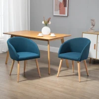 HOMCOM Set di 2 sedie da pranzo sedia da cucina Design scandinavo - Piedi inclinati effilati Legno di Gomma - Seduta Schienale braccioli ergonomici Aspetto Lino Blu Anatra(m-2)
