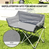 Outsunny Faltstuhl 2 Sitzer faltbar Campingstuhl mit Armlehnen Seitentasche bis 240kg belastbar Grau(m-5)