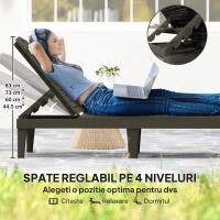 Outsunny Set de 2 Șezlonguri de Grădină cu Spătar Reglabil în 4 Poziții, 56x187x28 cm, Negru(m-4)