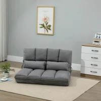 HOMCOM Poltrona Convertibile in Letto, Materasso Supplementare Pieghevole, Inclinazione dello Schienale Regolabile in 14 Posizioni, 2 Cuscini Inclusi, Poliestere Effetto Scamosciato, Grigio(m-2)