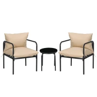 Outsunny Set da Giardino a 3 Pezzi per 2 Persone con 2 Poltrone e 1 Tavolino Rotondo, Metallo, Nero e Beige(m-5)