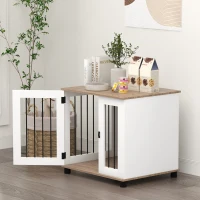 PawHut Jaula para perros animales sobre pies 2 en 1 mesa auxiliar con 1 puerta con pestillo - 73x60x68 cm(m-5)