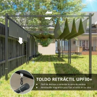 Outsunny Pérgola de Pared o Independiente 4x3 m Cenador con Techo Retráctil Laterales Enrollables Protección UV30+ Gris(m-4)