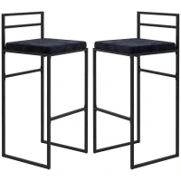 HOMCOM Conjunto de 2 taburetes altos para bar con cojín de asiento de terciopelo y reposapiés altura 74 cm Negro(m-7)