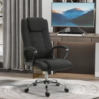 Vinsetto Silla de oficina con ruedas silla ejecutiva ergonómica giratoria con altura ajustable de lino Negro(m-2)
