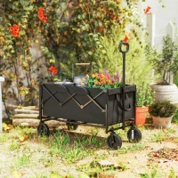 Outsunny Cărucior de Grădină de 160L cu 4 Roți, Geantă Extensibilă, Mâner Rotativ și Reglabil, 95x55x102 cm, Negru(m-9)