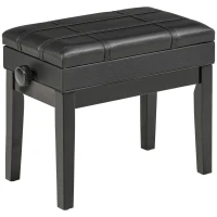 HOMCOM Banqueta taburete asiento para piano con almacenamiento integrado altura ajustable madera hevea acolchado sintético Negro(m-7)
