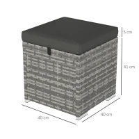 Outsunny Set de 2 Repose-pieds en Rotin avec Espace de Rangement Coussin Couvercle Charge 120 kg 40x40x41cm Gris foncé(m-3)