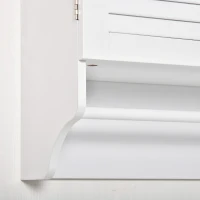 kleankin Mensola Alta da Parete Bagno, Armadio 2 Ante Persiane con Mensola, Porta Asciugamani, Legno Bianco(m-4)