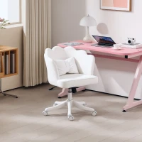 HOMCOM Silla de Oficina con Diseño de Pétalos Cojín de Lazo Bien Acolchada Blanco(m-2)