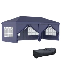 Outsunny Vouwtent van 6 x 3 m, verwijderbare zijwanden, grote ramen, deuren met ritssluiting, stalen frame, blauw(m-10)