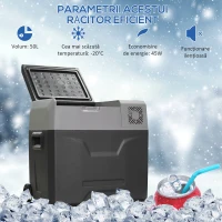HOMCOM Frigider Auto de 50L cu Panou Touch, Mâner și 2 Roți, 58.6x37.8x54.5 cm, Gri(m-4)