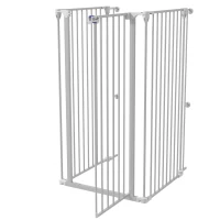 PawHut Barrera para Perro de Acero de 3 Paneles Plegable con Doble Bloqueo y Puerta Integrada para Puerta y Escalera Blanco(m-4)