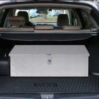 HOMCOM Cofanetto Porta Attrezzi in Alluminio, Cassetta degli Attrezzi con Maniglie Retrattili e Chiusura con Chiave, 76L x 33L x 25H cm, Grigio(m-2)