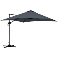 Outsunny Parasol desplazado cuadrado inclinable giratorio 360° con manivela y base de aluminio 3x3x2,6 m Gris oscuro(m-7)