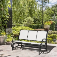 Outsunny Banco Columpio de Jardín para 3 Personas de Metal y Tejido de Malla Transpirable, 147x75x85cm, Beige(m-2)