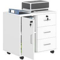 HOMCOM Archivador para Oficina con 3 Cajones y Armario con 3 Estantes Ajustables, en Madera, 60x40x56 cm, Blanco(m-5)