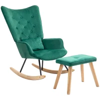 HOMCOM Poltrona a Dondolo con Poggiapiedi, Imbottita, Schienale Alto e Rivestimento in Velluto, fino a 150 kg, Verde(m-1)