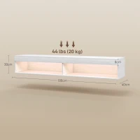 HOMCOM Mueble TV suspendido mural con iluminación LED para televisores de hasta 75 pulgadas estantes 180x40x30 cm Blanco(m-3)