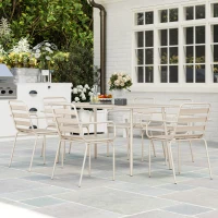 Outsunny Gartenmöbel-Speiseset 7-teilig mit 1 Tisch und 6 stapelbaren Stühlen aus Stahl in Beige(m-4)