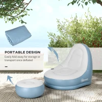 Outsunny Inflatable Tub Chair and Footstool - Blue/White(m-6)