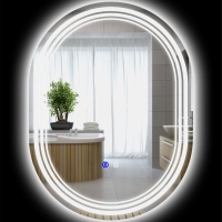 kleankin Specchio da Bagno Ovale Illuminato a LED, 3 Colori, Regolazione Luminosità, Interruttore Tattile, Anti-Appannamento, 70 x 50 cm