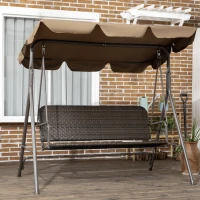 Outsunny Balancelle de Jardin Extérieur de 3 Places avec Auvent Ajustable Siège en Rotin PE et Accoudoirs 167x112x153 cm Marron(m-2)