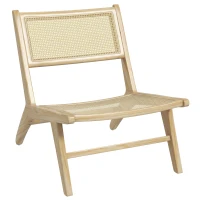 HOMCOM Sillón lounge relax silla respaldo asiento rejilla - asiento profundo - estructura madera caucho - natural(m-1)