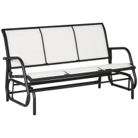 Outsunny Garten-Schaukelbank für 3 Personen aus Metall und atmungsaktivem Netzstoff, 147x75x85cm, Beige(m-5)