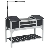 PawHut Casa para Tortugas Terrestres Exterior, Recinto para Tortugas 2 Escondites, Soporte de Lámpara Ajustable, Madera Maciza 122 x 56,5 x 93 cm Gris(m-1)