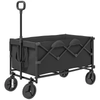 Outsunny Cărucior de Grădină de 160L cu 4 Roți, Geantă Extensibilă, Mâner Rotativ și Reglabil, 95x55x102 cm, Negru(m-10)