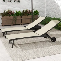 Outsunny Set mit 2 Sonnenliegen aus Aluminium und Textilen mit Rollen verstellbare Rückenlehne Max. 150 Kg Khaki(m-5)