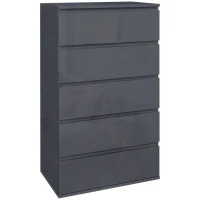 HOMCOM Comò 5 cassetti senza maniglie Moderno in Finitura Lucida Grigia(m-1)